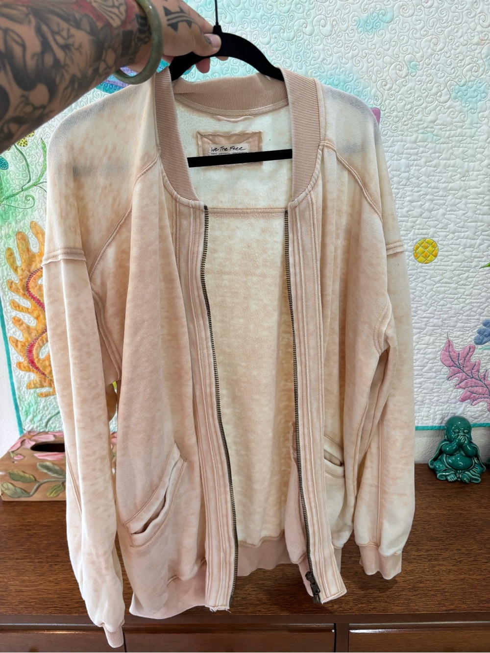 We The Free Blush Pink Zip-Front Lightweight Knit Jacket